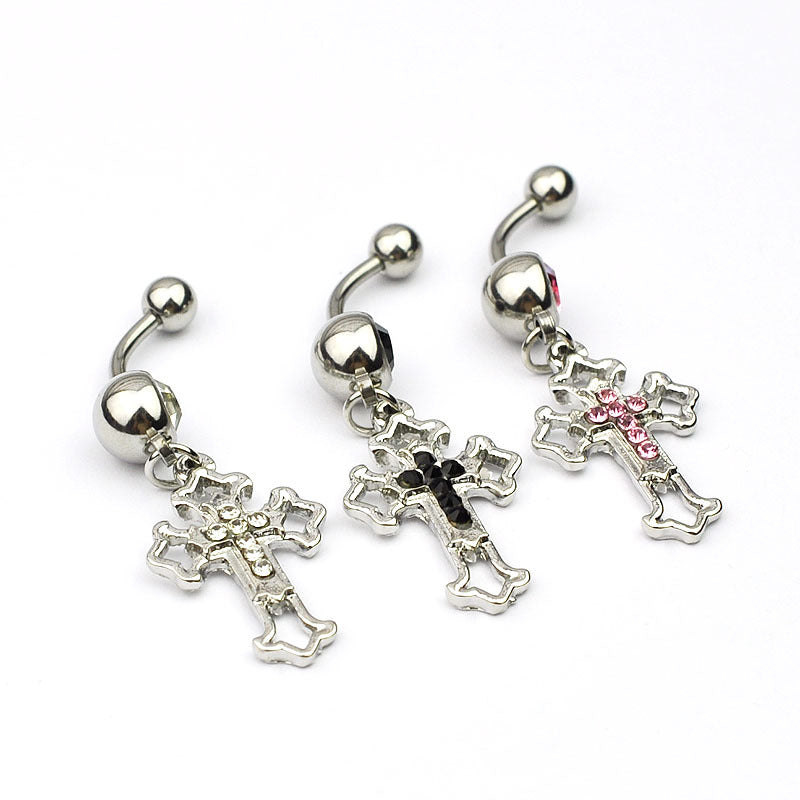 Rhinestone Cross Body Piercing Jewelry Belly Button Ring