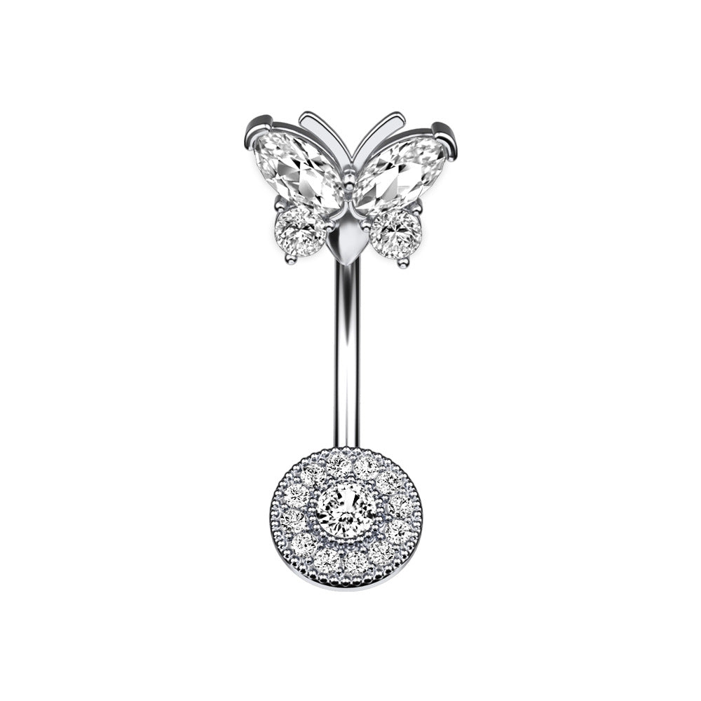 Upper Butterfly Lower Round Zircon Navel Ring Navel Stud Human Body Piercing Accessories