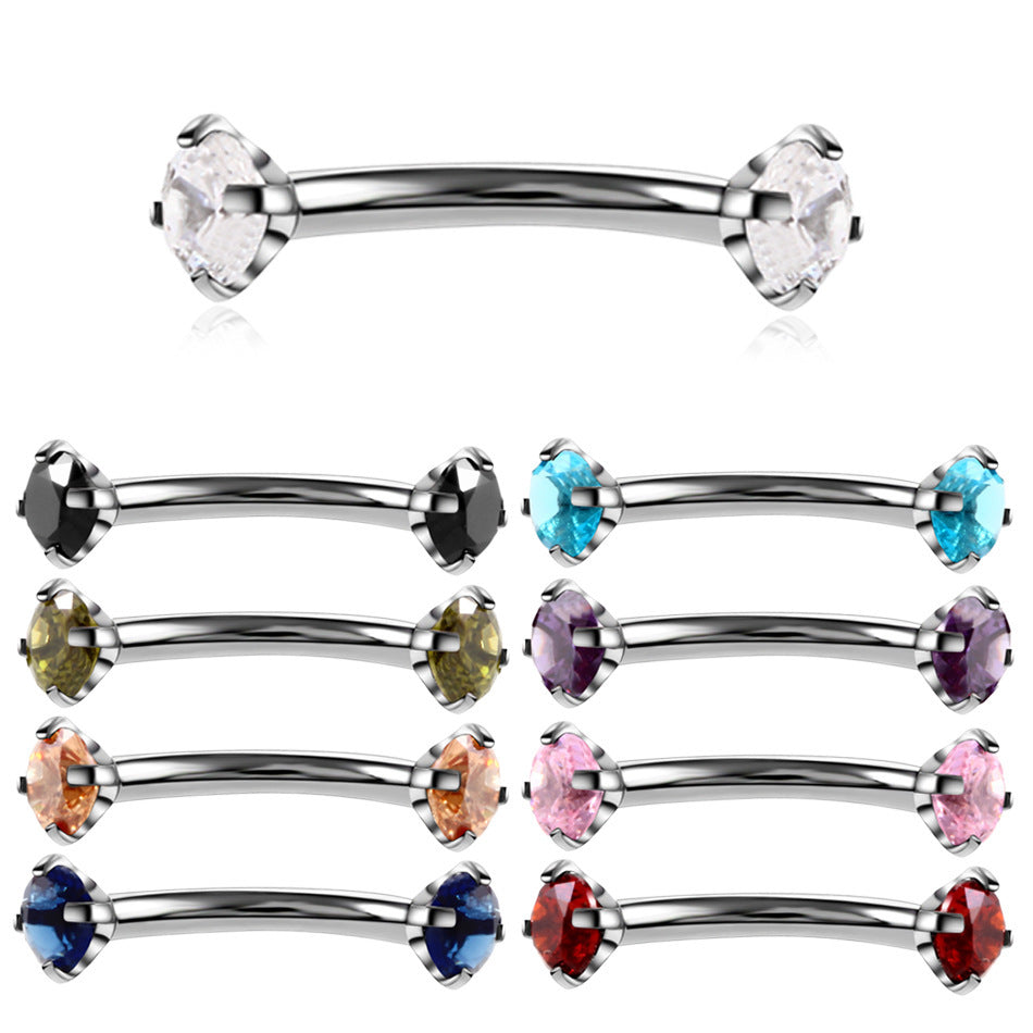 Stainless Steel Round Zircon Eyebrow Ring Popular Curved Rod Mixed Color Human Body Piercing Accessories