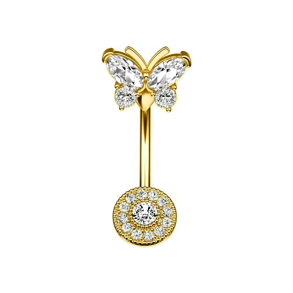 Upper Butterfly Lower Round Zircon Navel Ring Navel Stud Human Body Piercing Accessories