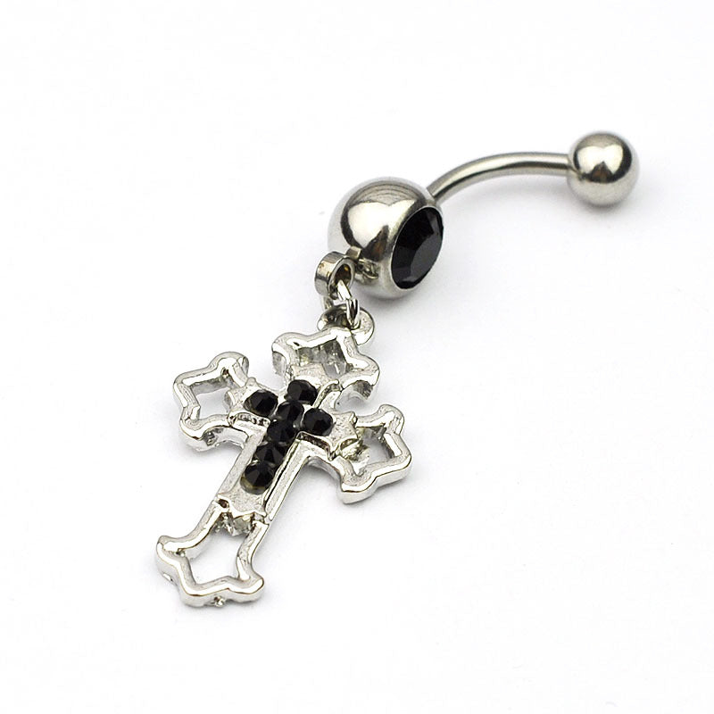 Rhinestone Cross Body Piercing Jewelry Belly Button Ring