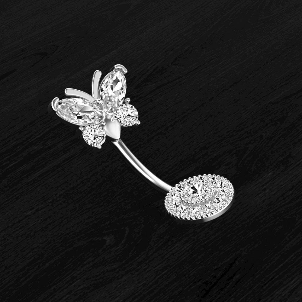 Upper Butterfly Lower Round Zircon Navel Ring Navel Stud Human Body Piercing Accessories