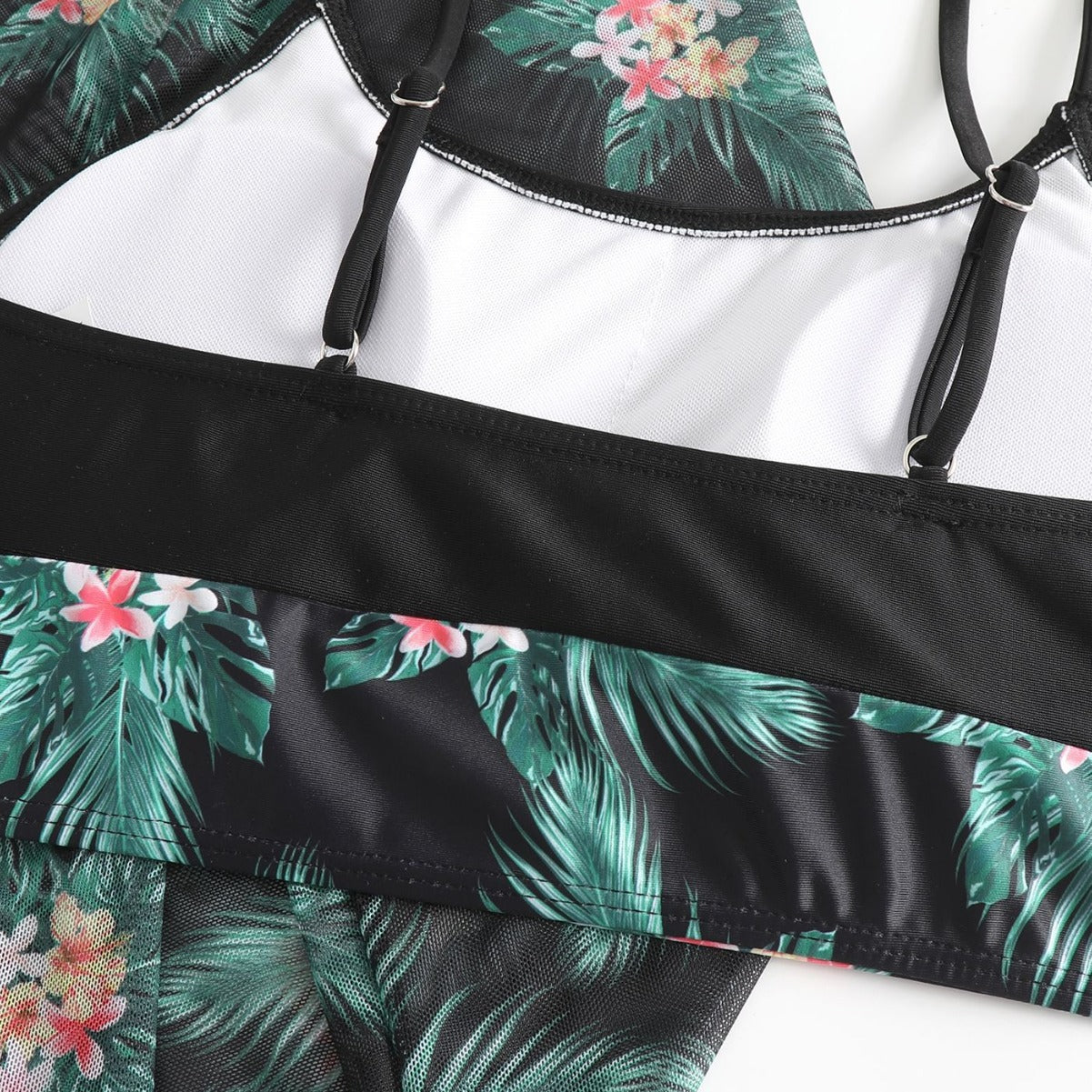 Fashionable Maple Leaf Halter Low-Waist Three-Piece Swimsuit