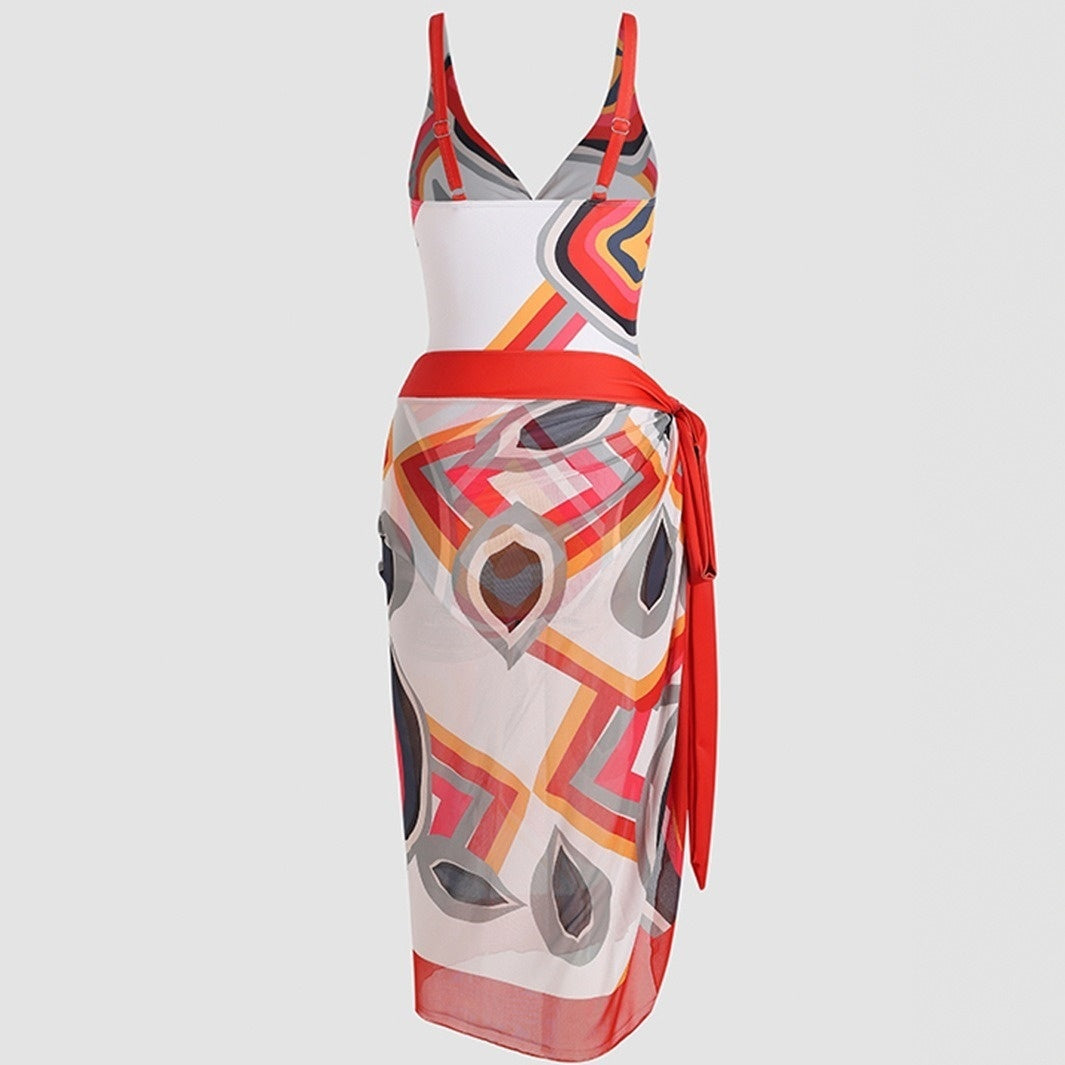 Womens Bikini With Beach Dress One-Piece Swimsuit Set