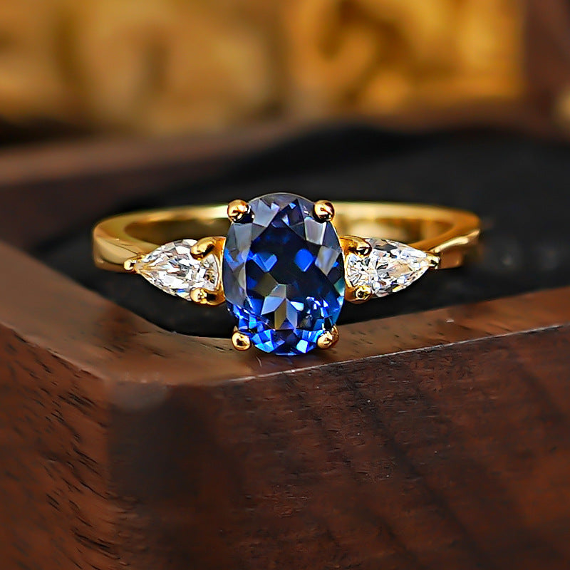 Blue Spinel And Red Corundum Fluorescent-Color-Changing Minimalist Ring