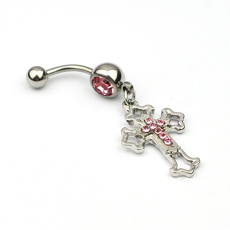 Rhinestone Cross Body Piercing Jewelry Belly Button Ring
