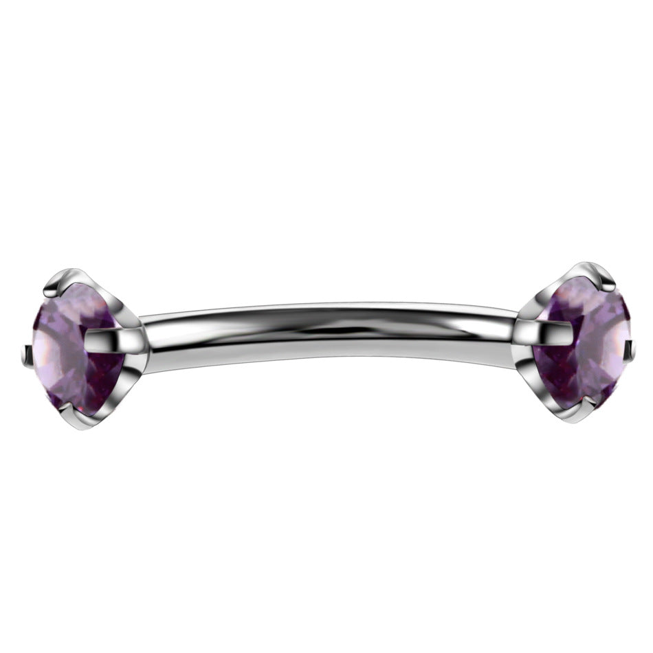 Stainless Steel Round Zircon Eyebrow Ring Popular Curved Rod Mixed Color Human Body Piercing Accessories