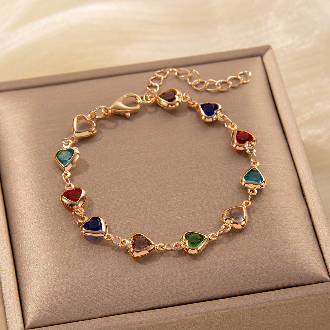 Colorful Heart Zircon Bracelet For Women