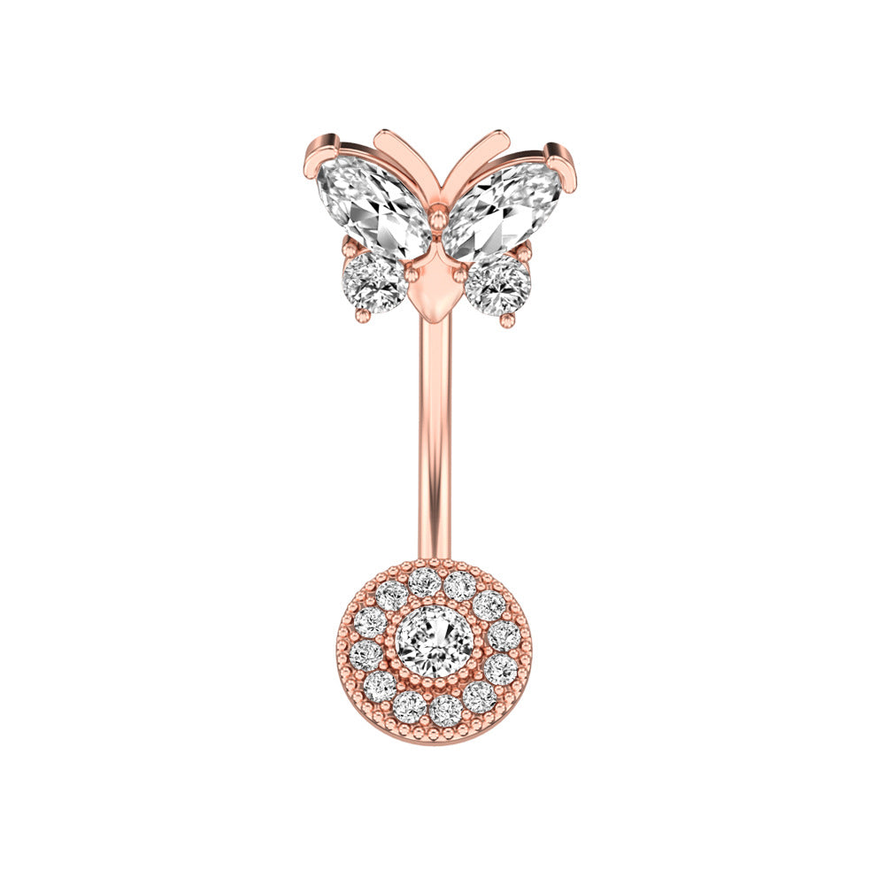 Upper Butterfly Lower Round Zircon Navel Ring Navel Stud Human Body Piercing Accessories