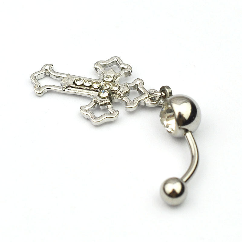 Rhinestone Cross Body Piercing Jewelry Belly Button Ring
