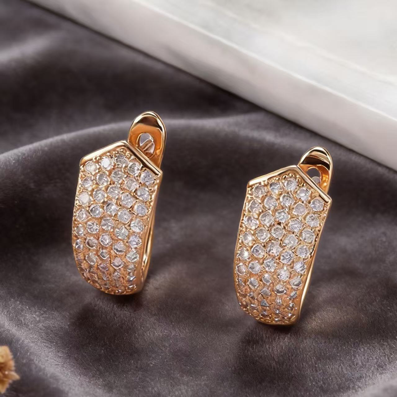 Champagne Gold Zircon Stud Earrings For Women