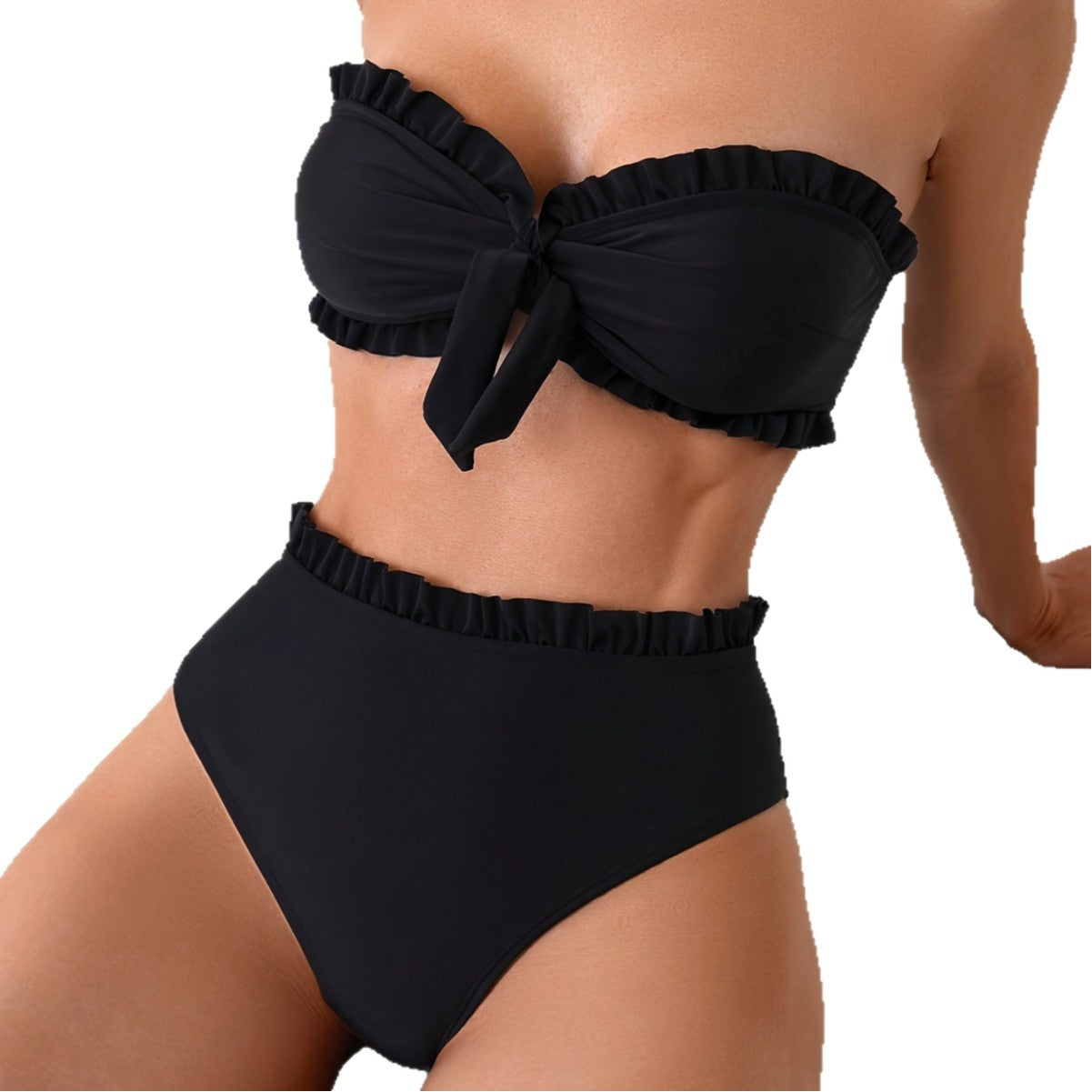 Solid-color Midriff-baring Top With Ruffled Hem And A Slim Fit