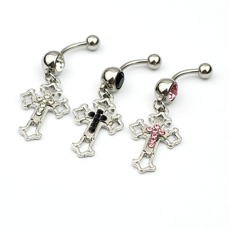 Rhinestone Cross Body Piercing Jewelry Belly Button Ring