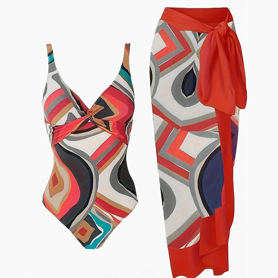 Womens Bikini With Beach Dress One-Piece Swimsuit Set