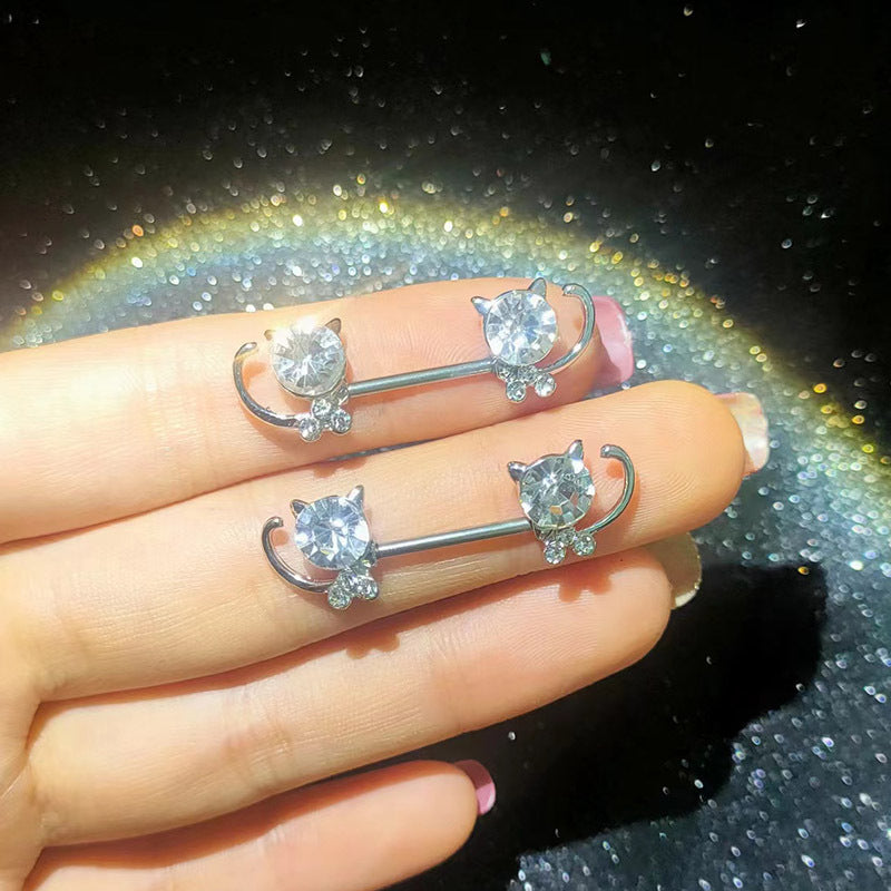 Popular Dripping Bee Adhesive Nail Human Body Piercing Accessories Zircon Cat Nipple Ring