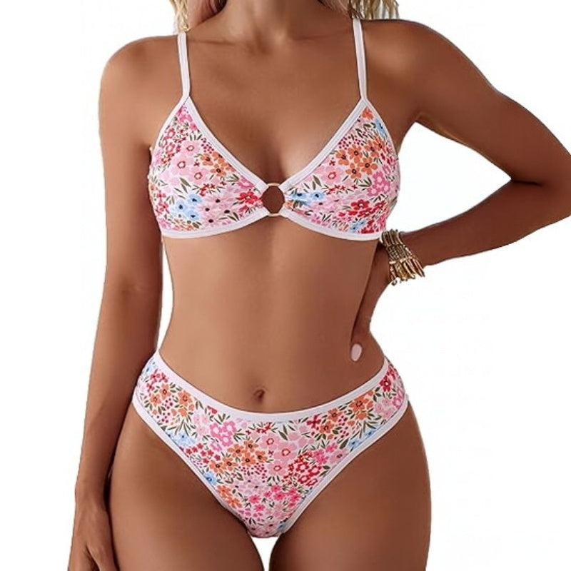 Sexy Floral-print Triangle-bra Bikini Swimsuit