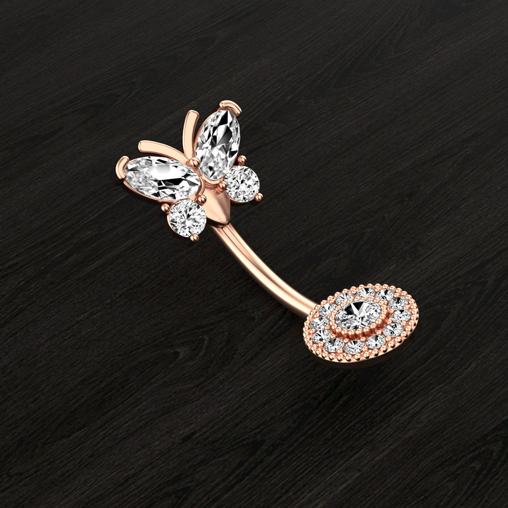 Upper Butterfly Lower Round Zircon Navel Ring Navel Stud Human Body Piercing Accessories